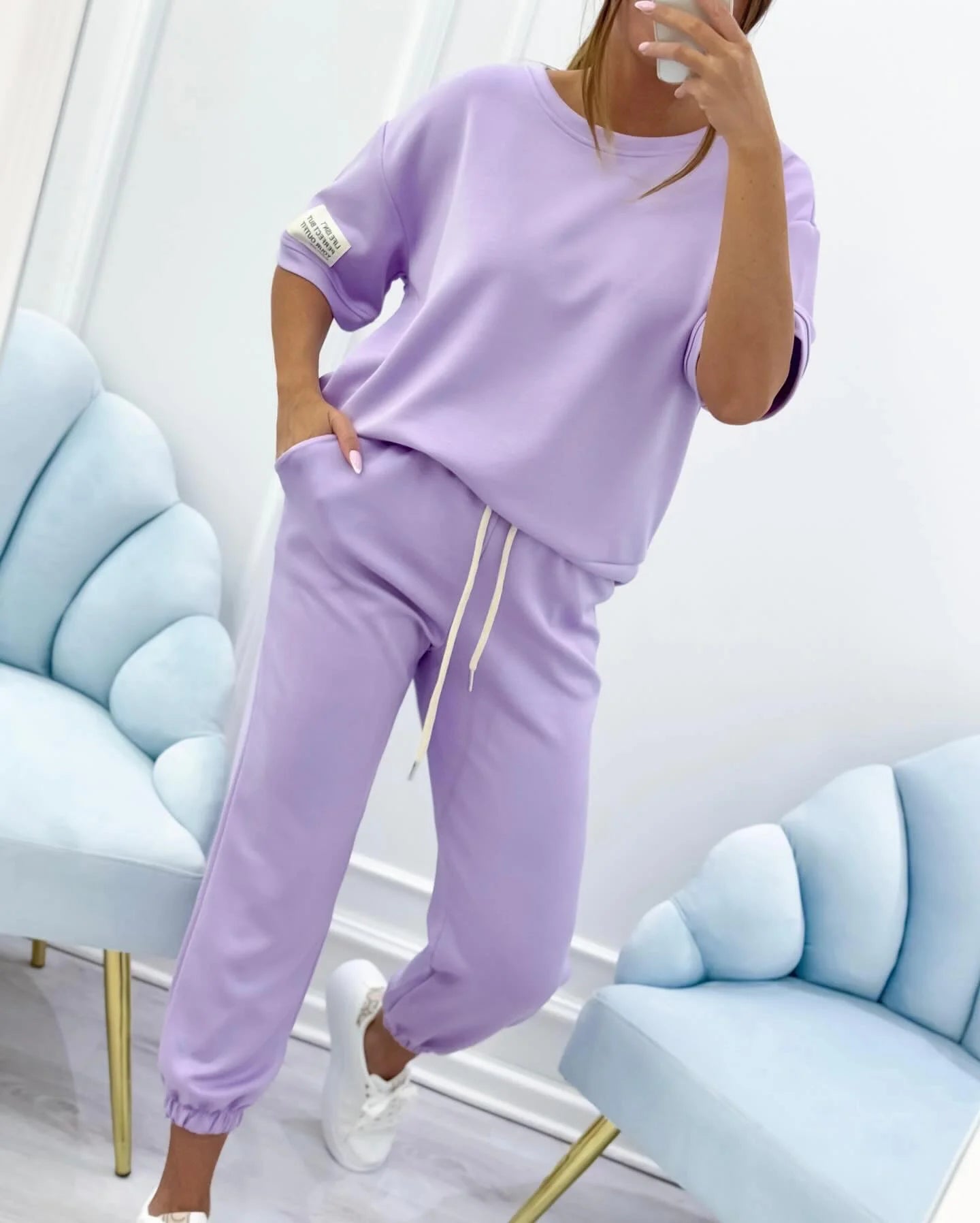 ⏳ Limited time offer! ⏰Women's casual set with a solid top and pants Secondary image