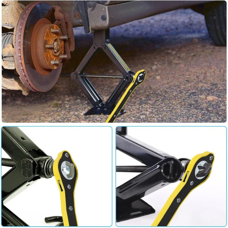 Heavy-Duty Scissor Jack Ratchet Wrench – 360° Rotating Tire Lift Tool with Cross Adapter Kit Secondary image