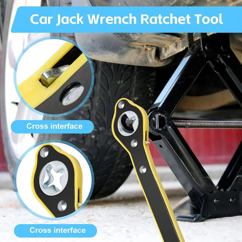 Heavy-Duty Scissor Jack Ratchet Wrench – 360° Rotating Tire Lift Tool with Cross Adapter Kit Main image