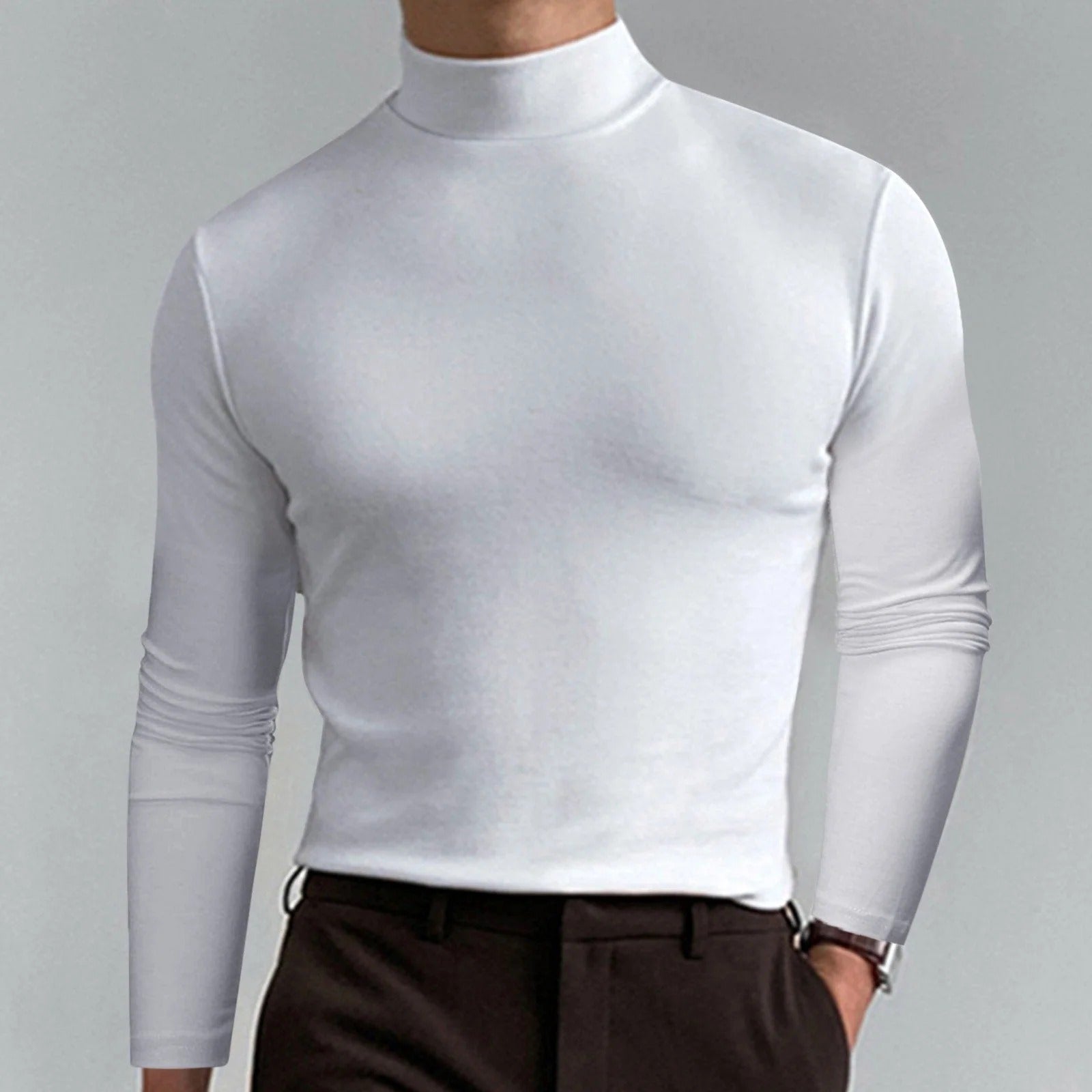 🔥 Men's High Neck Slim Fit T-Shirt - Stretchy & Breathable for Gym or Casual, Modern Style & Comfort 🏃‍♂️📦
