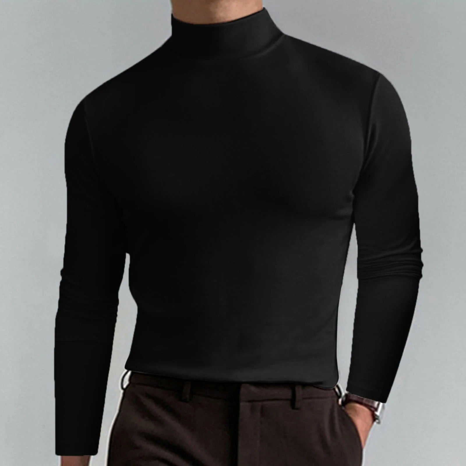 🔥 Men's High Neck Slim Fit T-Shirt - Stretchy & Breathable for Gym or Casual, Modern Style & Comfort 🏃‍♂️📦