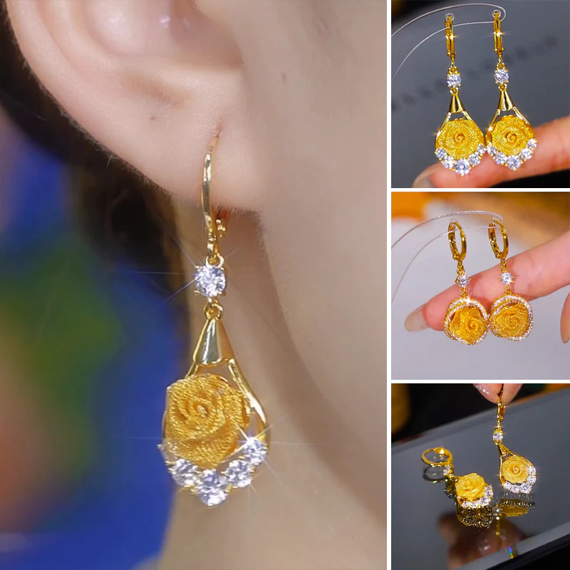 Elegant earrings with roses in mesh