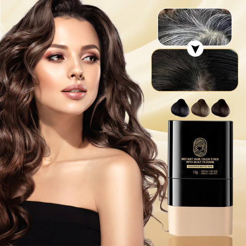 Instant hair coloring stick with built-in comb
