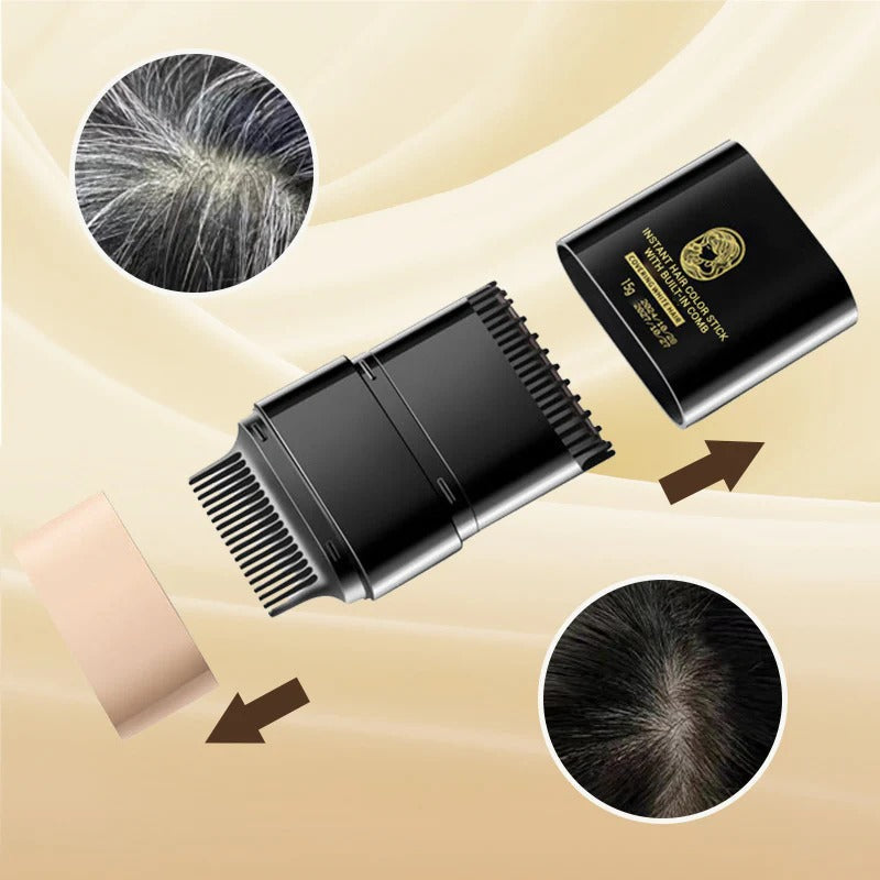 Instant hair coloring stick with built-in comb