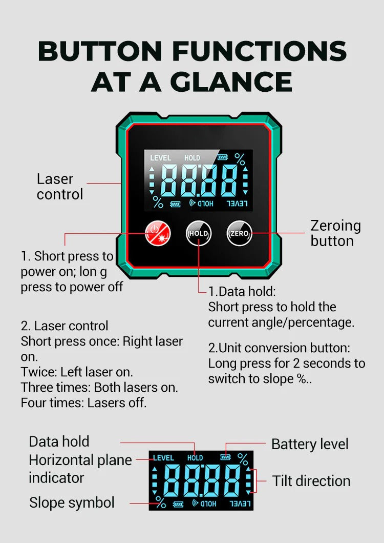Magnetic Digital Angle Finder with Electronic Laser