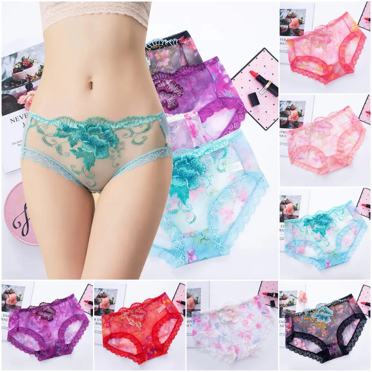 🌸Antibacterial cotton panties with lace embroidery | Pack of 4 Main image