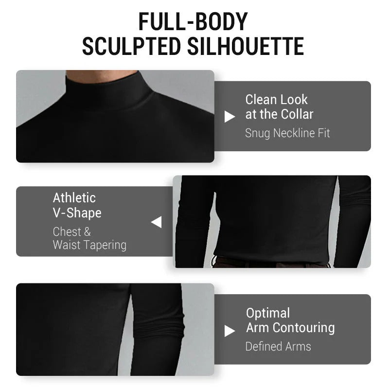 🔥 Men's High Neck Slim Fit T-Shirt - Stretchy & Breathable for Gym or Casual, Modern Style & Comfort 🏃‍♂️📦